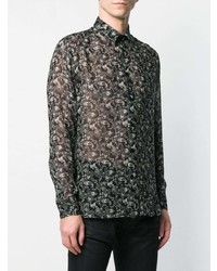 Chemise à manches longues imprimée cachemire noire Saint Laurent