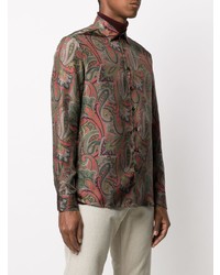 Chemise à manches longues imprimée cachemire olive Etro