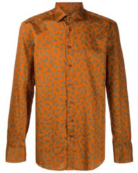 Chemise à manches longues imprimée cachemire orange Etro