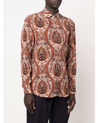 Chemise à manches longues imprimée cachemire orange Etro