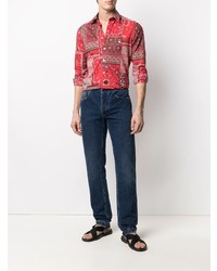 Chemise à manches longues imprimée cachemire rouge Etro