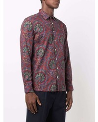 Chemise à manches longues imprimée cachemire rouge Etro