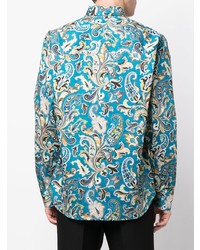 Chemise à manches longues imprimée cachemire turquoise Etro