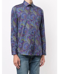 Chemise à manches longues imprimée cachemire violette Etro