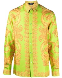 Chemise à manches longues imprimée chartreuse Versace