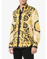 Chemise à manches longues imprimée jaune Versace