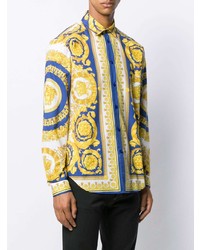 Chemise à manches longues imprimée jaune Versace