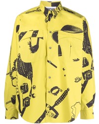 Chemise à manches longues imprimée jaune Moschino