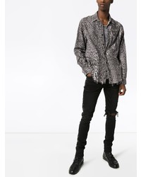 Chemise à manches longues imprimée léopard blanche et noire Amiri