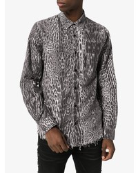 Chemise à manches longues imprimée léopard blanche et noire Amiri