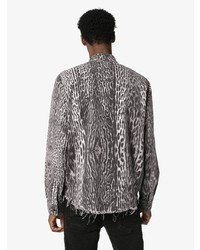 Chemise à manches longues imprimée léopard blanche et noire Amiri