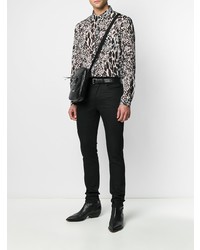 Chemise à manches longues imprimée léopard blanche et noire Saint Laurent