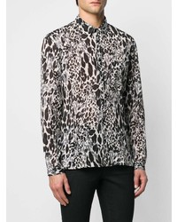 Chemise à manches longues imprimée léopard blanche et noire Saint Laurent