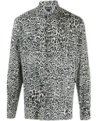 Chemise à manches longues imprimée léopard blanche et noire Just Cavalli