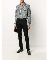 Chemise à manches longues imprimée léopard blanche et noire Just Cavalli