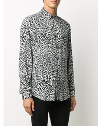 Chemise à manches longues imprimée léopard blanche et noire Just Cavalli