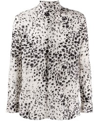 Chemise à manches longues imprimée léopard blanche et noire Saint Laurent