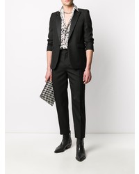 Chemise à manches longues imprimée léopard blanche et noire Saint Laurent