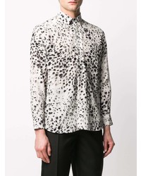 Chemise à manches longues imprimée léopard blanche et noire Saint Laurent