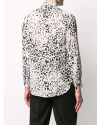 Chemise à manches longues imprimée léopard blanche et noire Saint Laurent