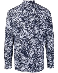 Chemise à manches longues imprimée léopard bleu marine Etro