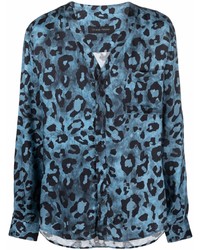 Chemise à manches longues imprimée léopard bleue Christian Pellizzari