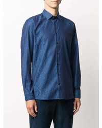 Chemise à manches longues imprimée léopard bleue Etro