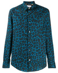 Chemise à manches longues imprimée léopard bleue Paul Smith