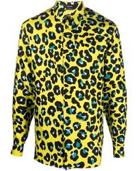 Chemise à manches longues imprimée léopard chartreuse