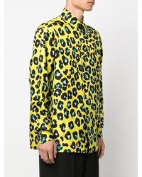 Chemise à manches longues imprimée léopard chartreuse Versace