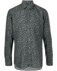 Chemise à manches longues imprimée léopard gris foncé