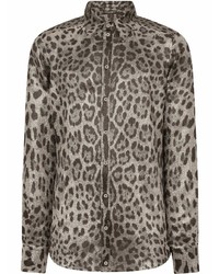 Chemise à manches longues imprimée léopard grise Dolce & Gabbana