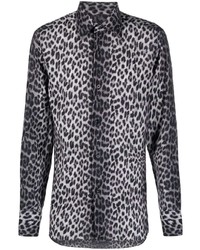 Chemise à manches longues imprimée léopard grise Tom Ford