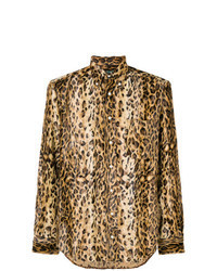 Chemise à manches longues imprimée léopard marron clair