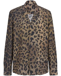 Chemise à manches longues imprimée léopard marron clair Balmain