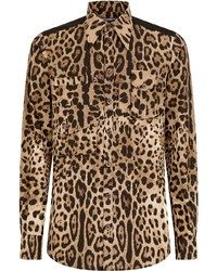 Chemise à manches longues imprimée léopard marron clair Dolce & Gabbana