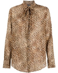 Chemise à manches longues imprimée léopard marron clair DSQUARED2