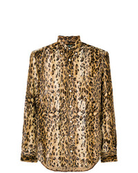 Chemise à manches longues imprimée léopard marron clair Gitman Vintage