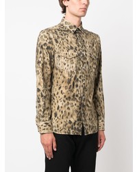 Chemise à manches longues imprimée léopard marron clair Tom Ford