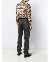 Chemise à manches longues imprimée léopard marron clair MSGM