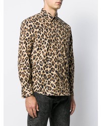 Chemise à manches longues imprimée léopard marron clair MSGM