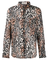 Chemise à manches longues imprimée léopard marron clair Saint Laurent