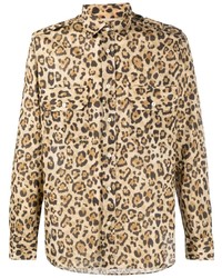 Chemise à manches longues imprimée léopard marron clair Tintoria Mattei