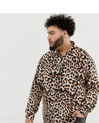 Chemise à manches longues imprimée léopard marron foncé