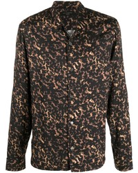 Chemise à manches longues imprimée léopard marron foncé AllSaints