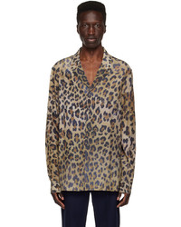 Chemise à manches longues imprimée léopard marron foncé Balmain
