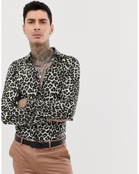 Chemise à manches longues imprimée léopard marron foncé Devils Advocate