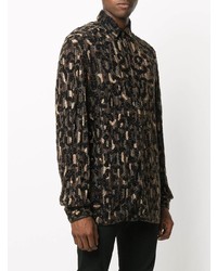 Chemise à manches longues imprimée léopard marron foncé Versace