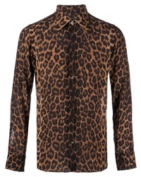 Chemise à manches longues imprimée léopard marron foncé Tom Ford
