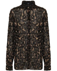 Chemise à manches longues imprimée léopard marron foncé Versace